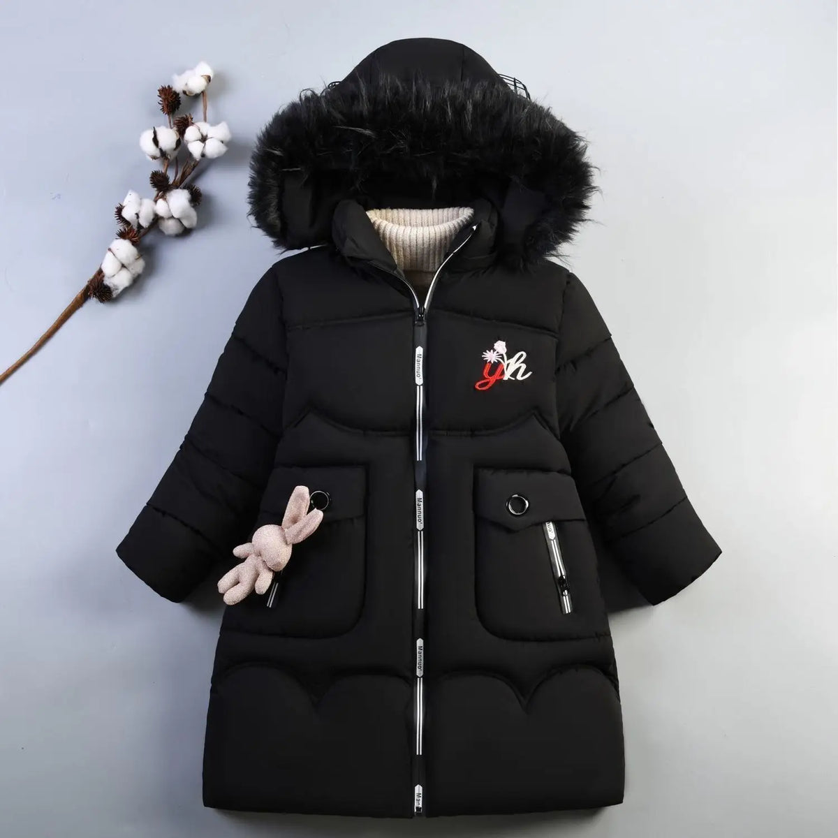 5-14 Years Old Winter Boys Girls Jacket Long Style Hooded Fu