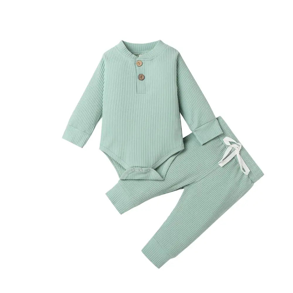 Infant Newborn Baby Girl Boy Spring Autumn Ribbed/Plaid Soli