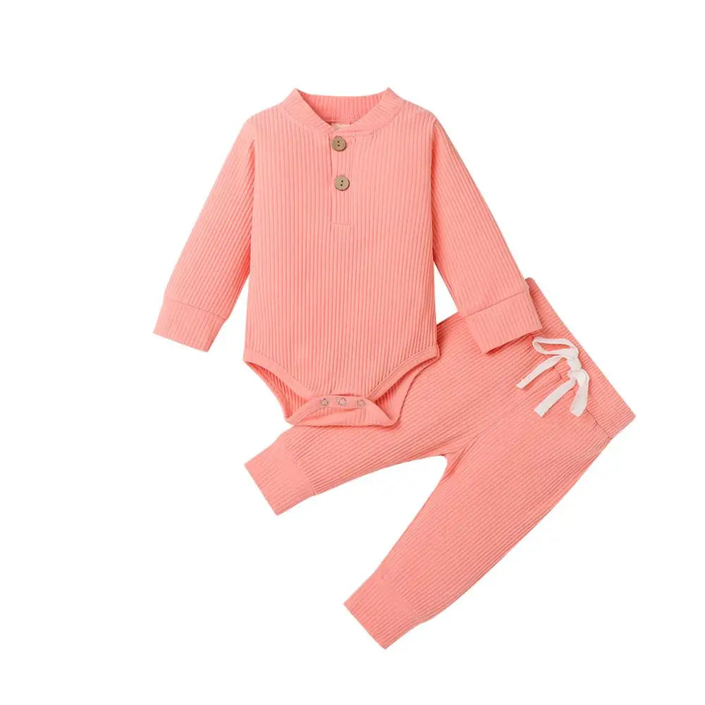 Infant Newborn Baby Girl Boy Spring Autumn Ribbed/Plaid Soli