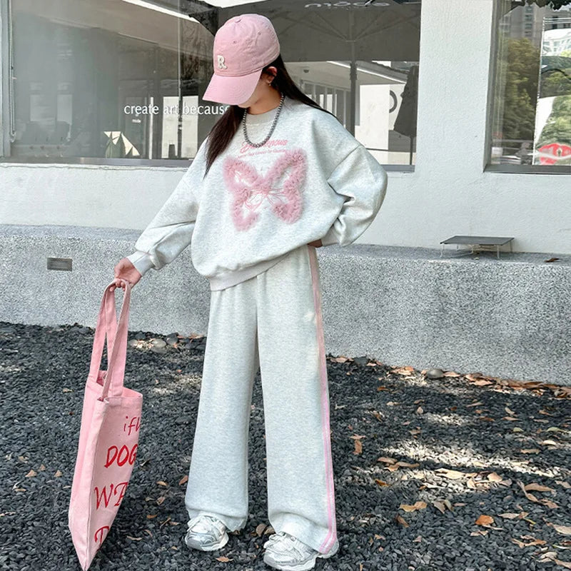 Spring Autumn Teen Girls Clothing Set Letter Print Lace Bow