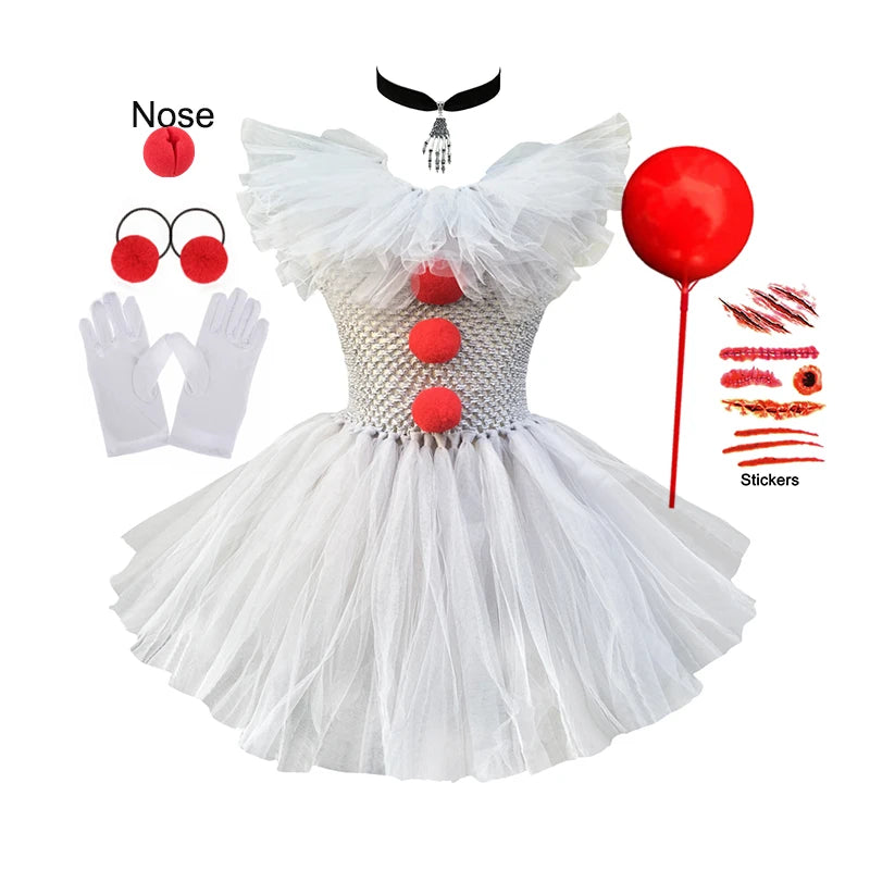 Girls Pennywise Clown Fancy Dress Costume