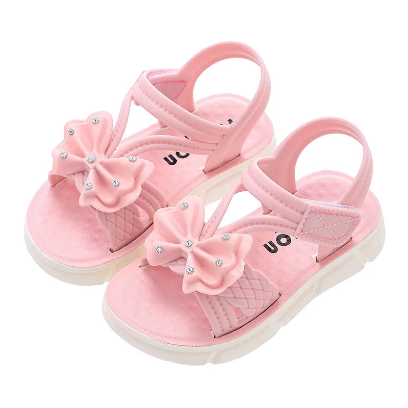 Summer Bow Pearl Ornament Flat Sandals For Girls Aged 1-7 Ch
