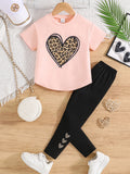 Girls Heart Print Top and Pants Set front