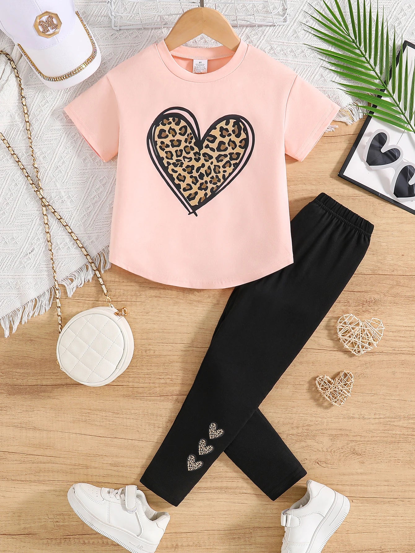 Girls Heart Print Top and Pants Set front
