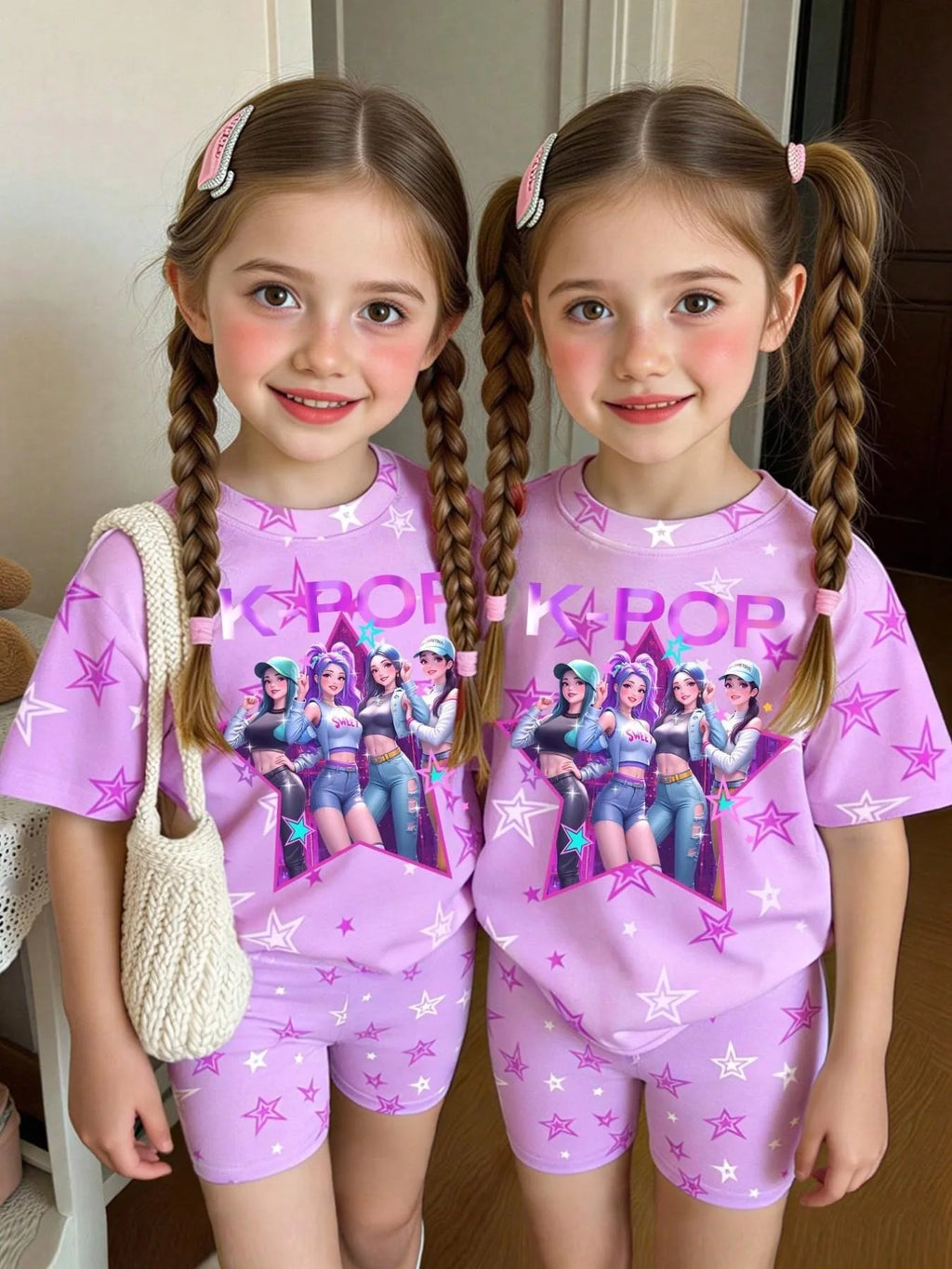 Girls K-Pop Star T-Shirt and Biker Shorts Set front