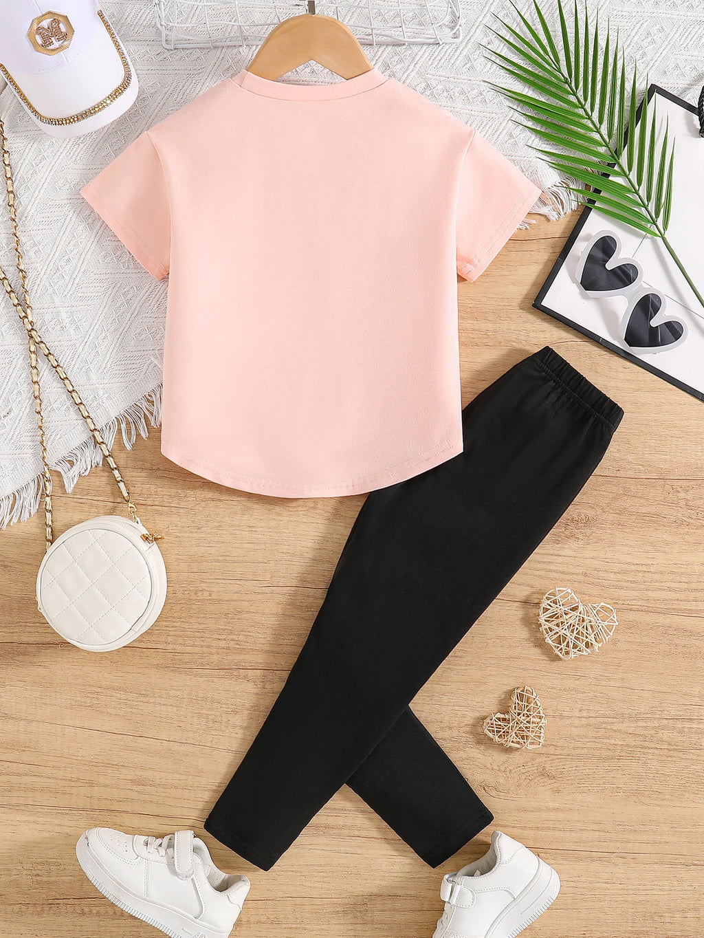 Girls Heart Print Top and Pants Set worn