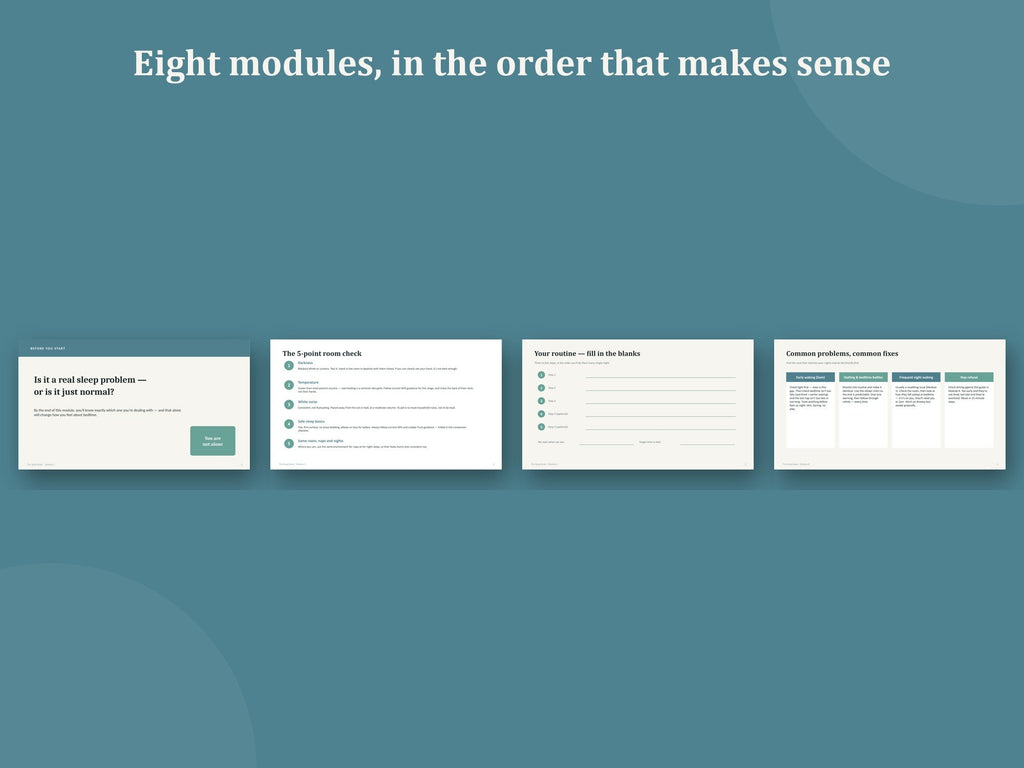 Eight modules, in the order that makes sense