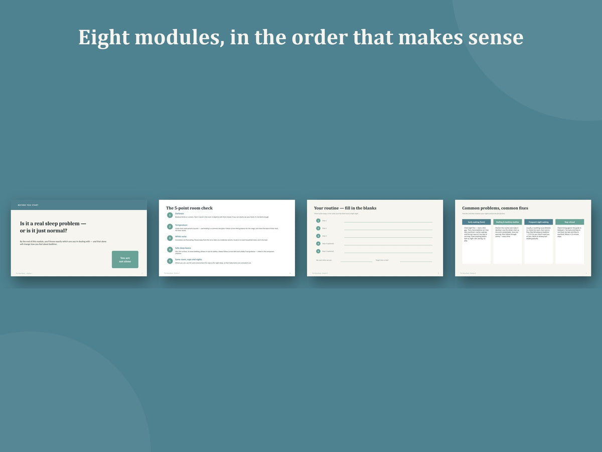 Eight modules, in the order that makes sense