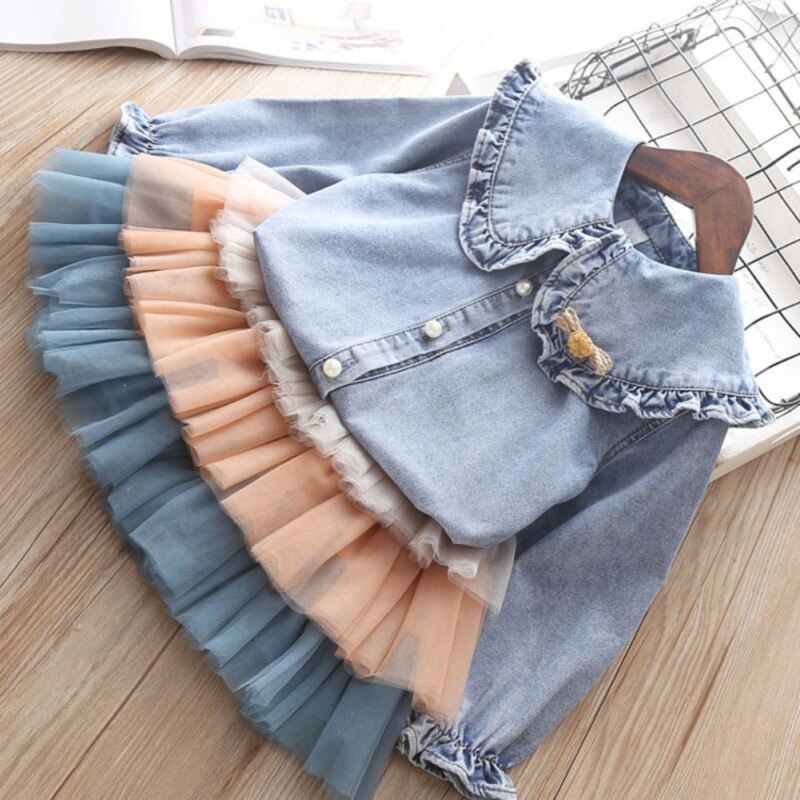 Girls denim blouse and mesh pleated skirt outfit | See:Saw Kids