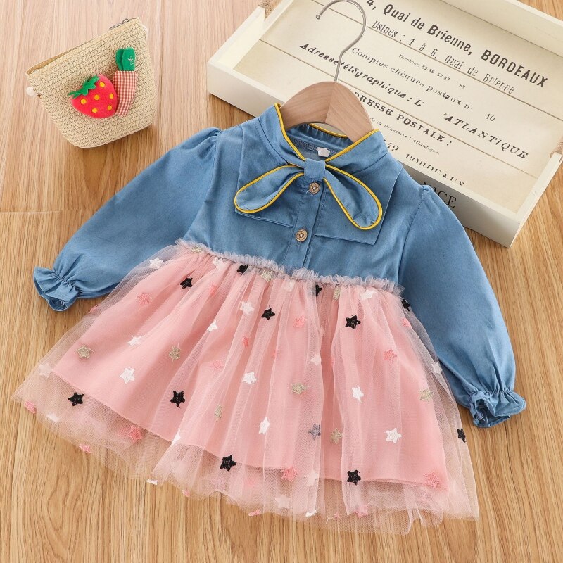Girls denim tutu puff sleeve party dress for toddlers | See:Saw Kids