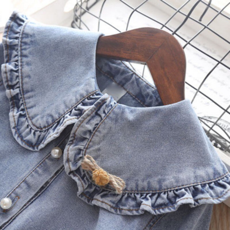 Denim Blouse & Mesh Pleated Skirt Outfit