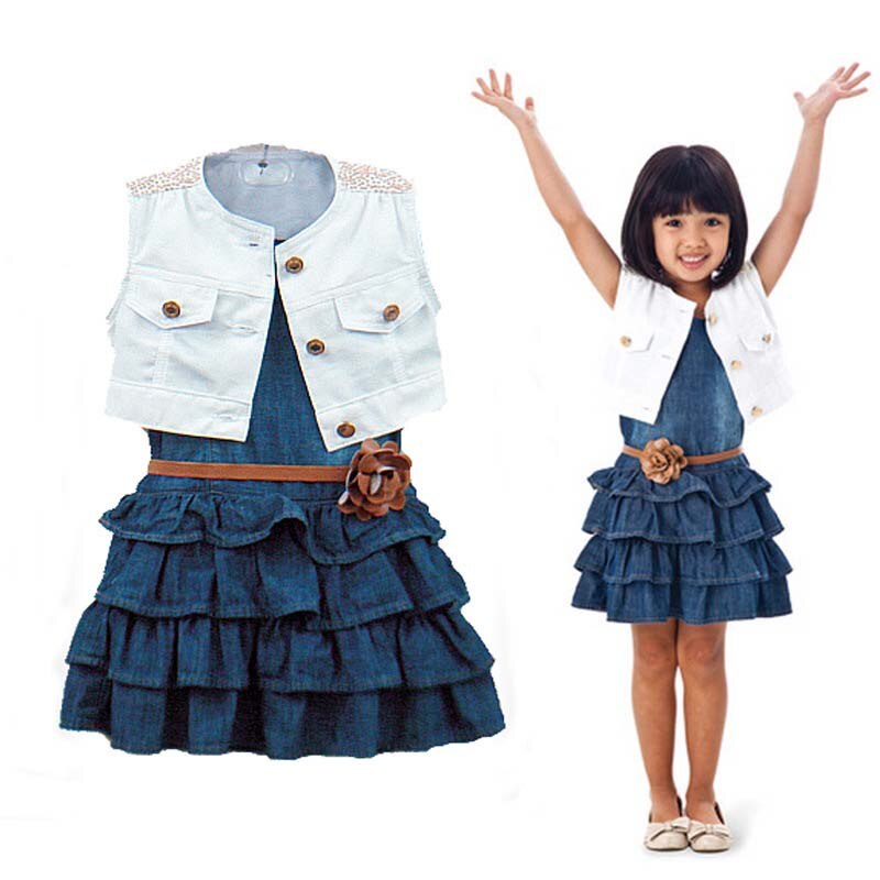 Girls Denim Dress & Denim Waist Coat Outfit Set 2-6Years